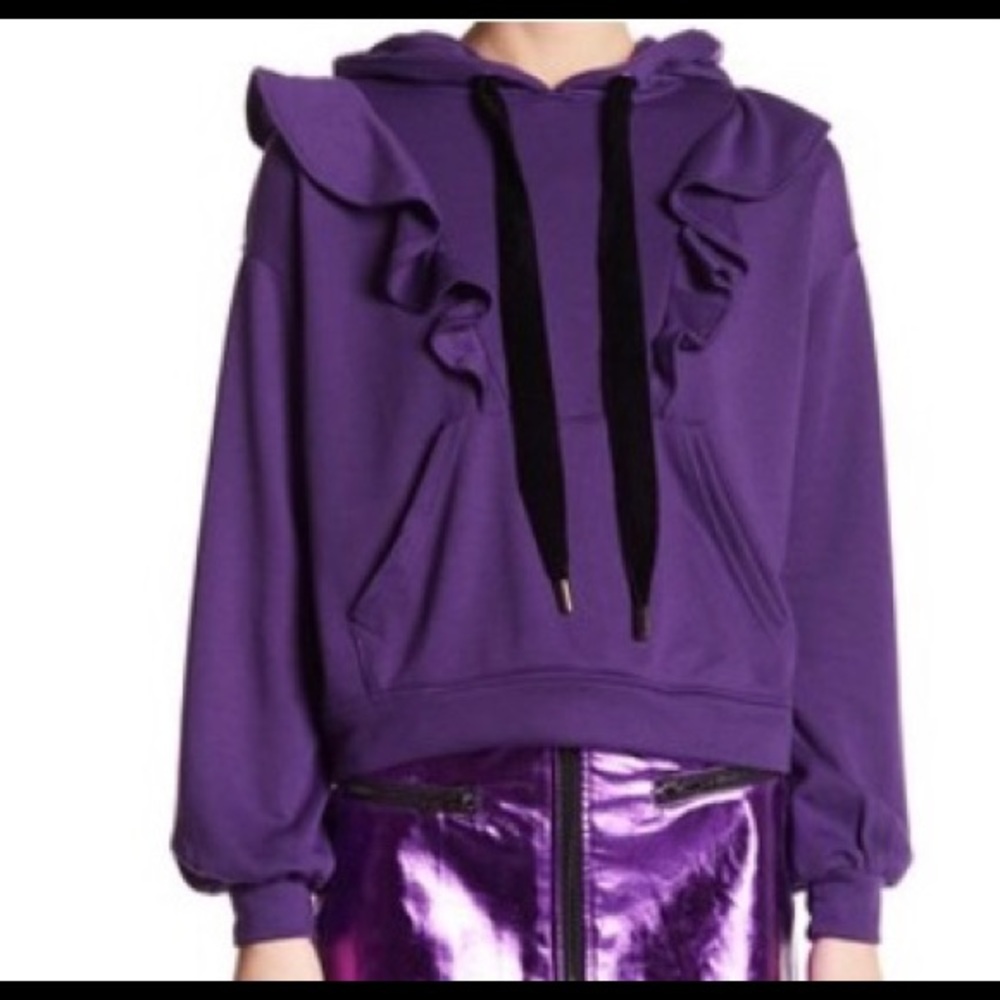 Plush Purple Ruffle Sweater with Velvet Ties